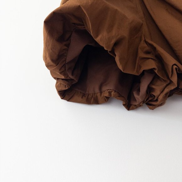 Endless Rose Shirred Blouson Romper in Camel Brown with Puffed Shorts Size S - Picture 8 of 10